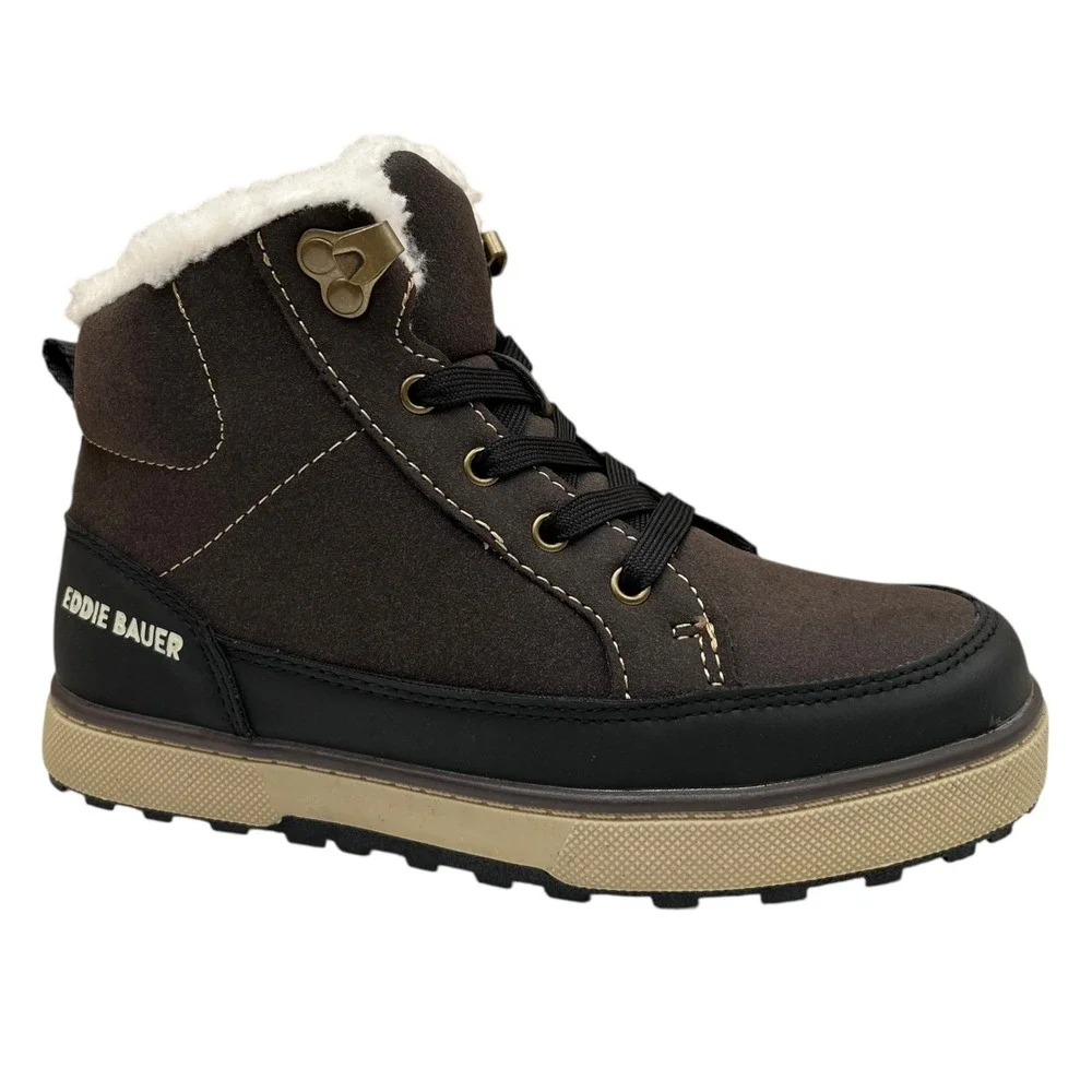Eddie Bauer Youth‎ Boys Faux-Shearling Lined Ankle Boots Size 1 Brown-Tan-Black